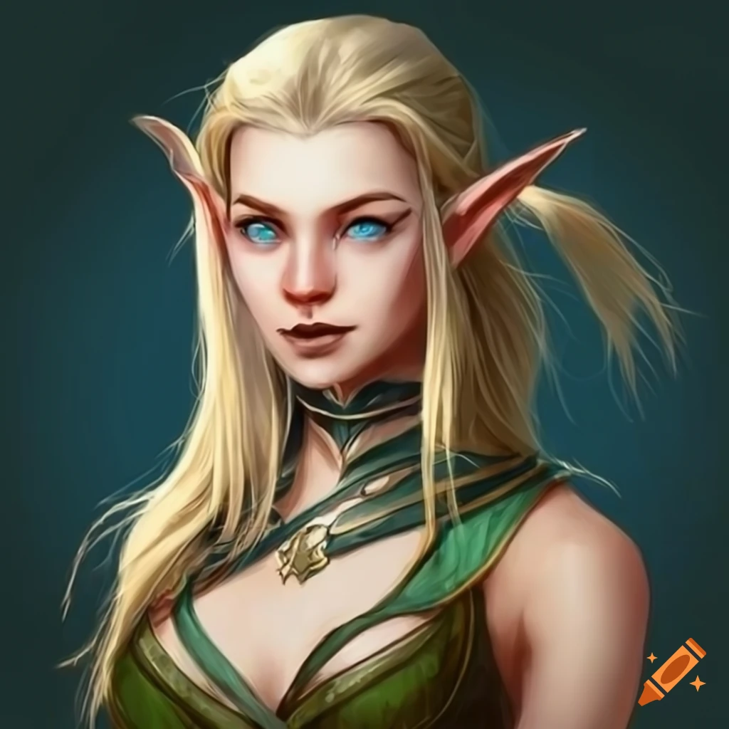 Image Of A Female Elven Bard With Blonde Hair And Blue Eyes On Craiyon