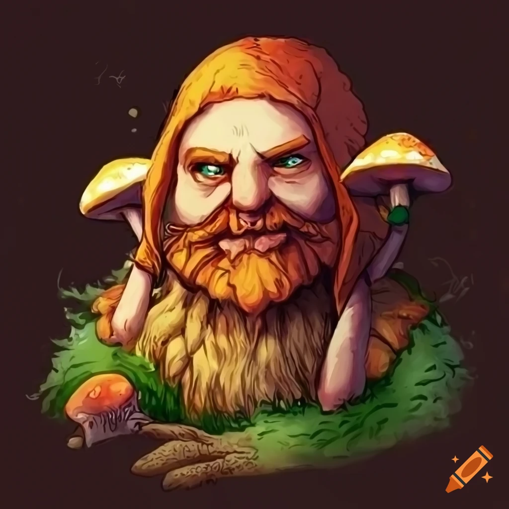 Artwork Of An Old Dwarf Druid With A Mushroom Hat On Craiyon