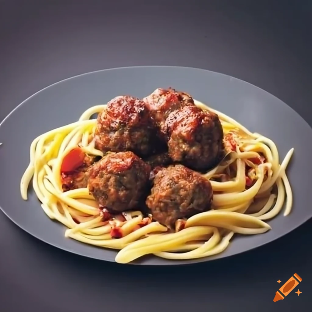 Pasta with barbecue sauce and meatballs on Craiyon