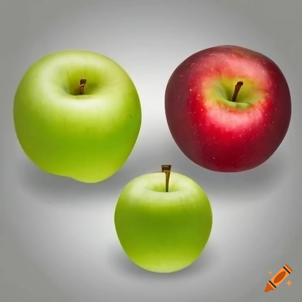 Two green apples and one red apple on Craiyon