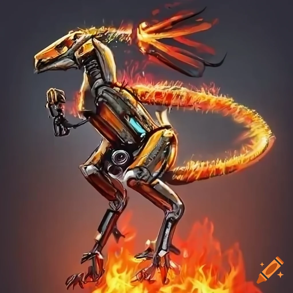 Mechanical velociraptor with flame throwers