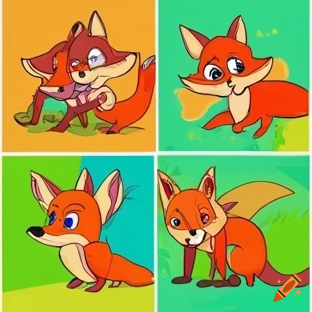 colorful comic strip of a fox's adventures in the forest