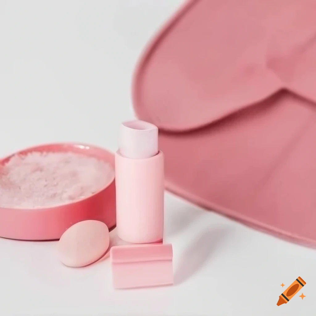 Light pink lip care products on white background on Craiyon