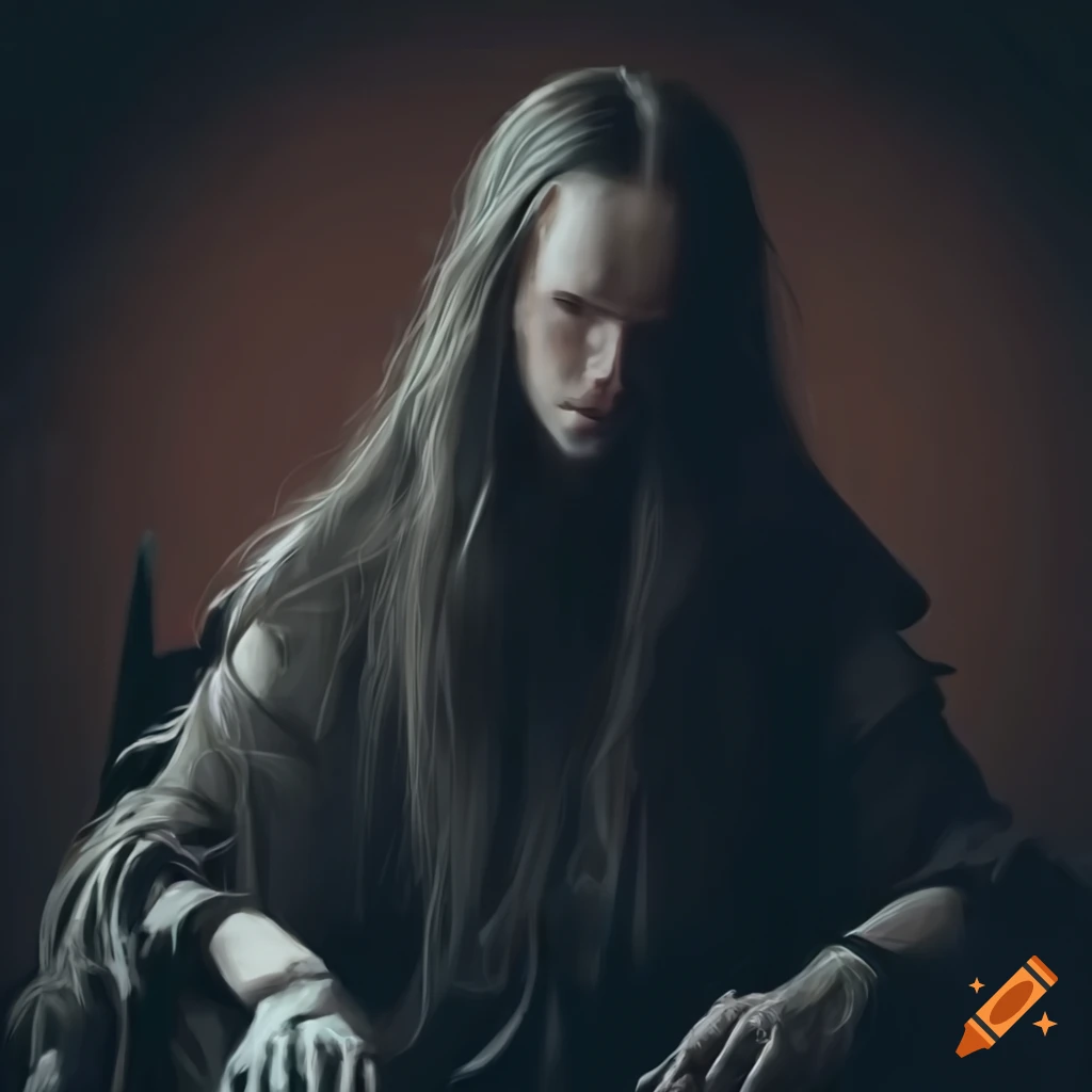 portrait of a man with dark hair sitting on a throne
