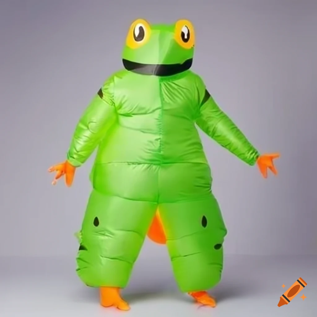 boy in an inflatable frog costume