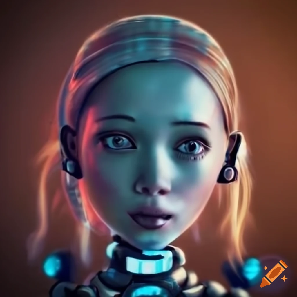 Fantasy illustration of a robot girl exploring the world on Craiyon