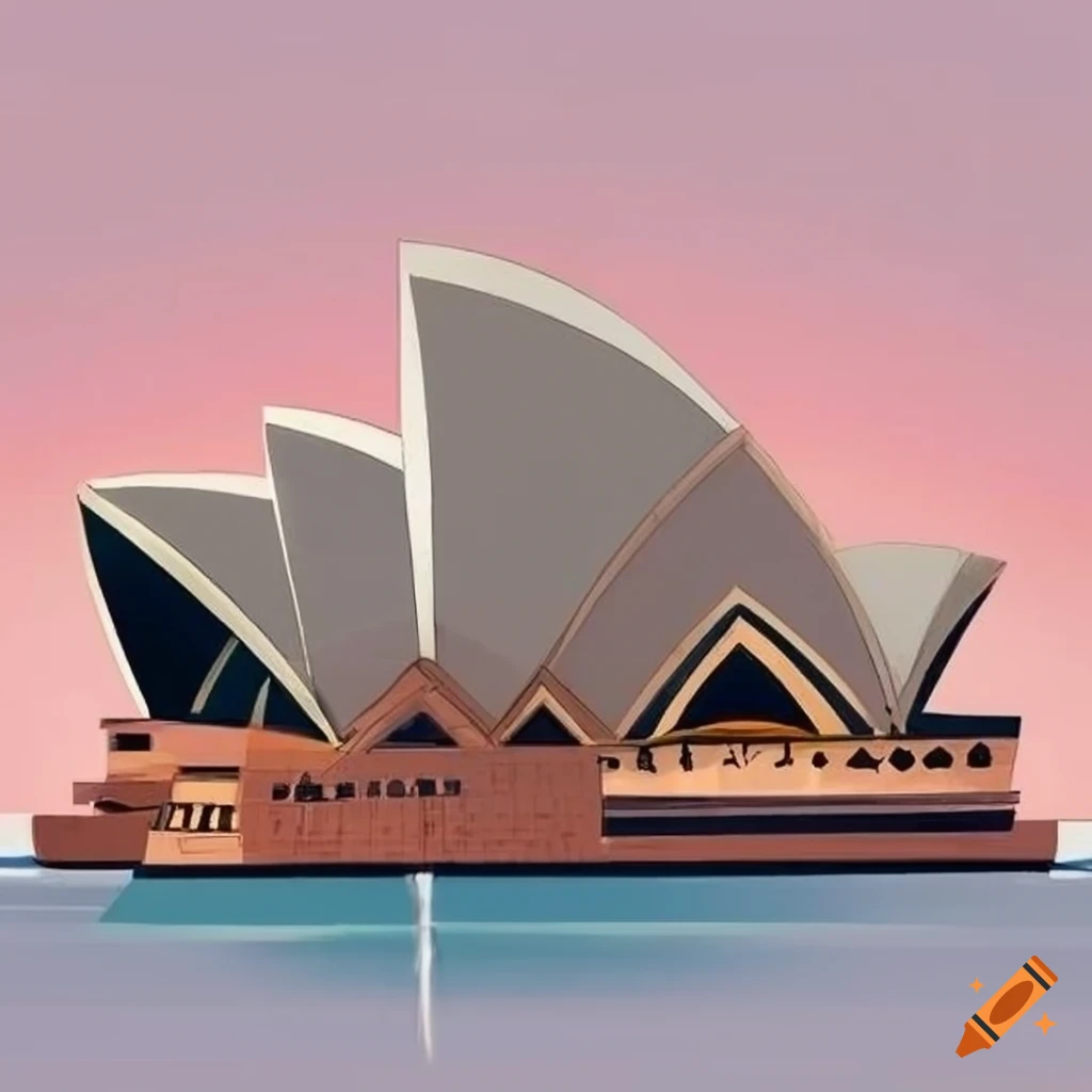 Cartoon Illustration Of Sydney Opera House On Craiyon
