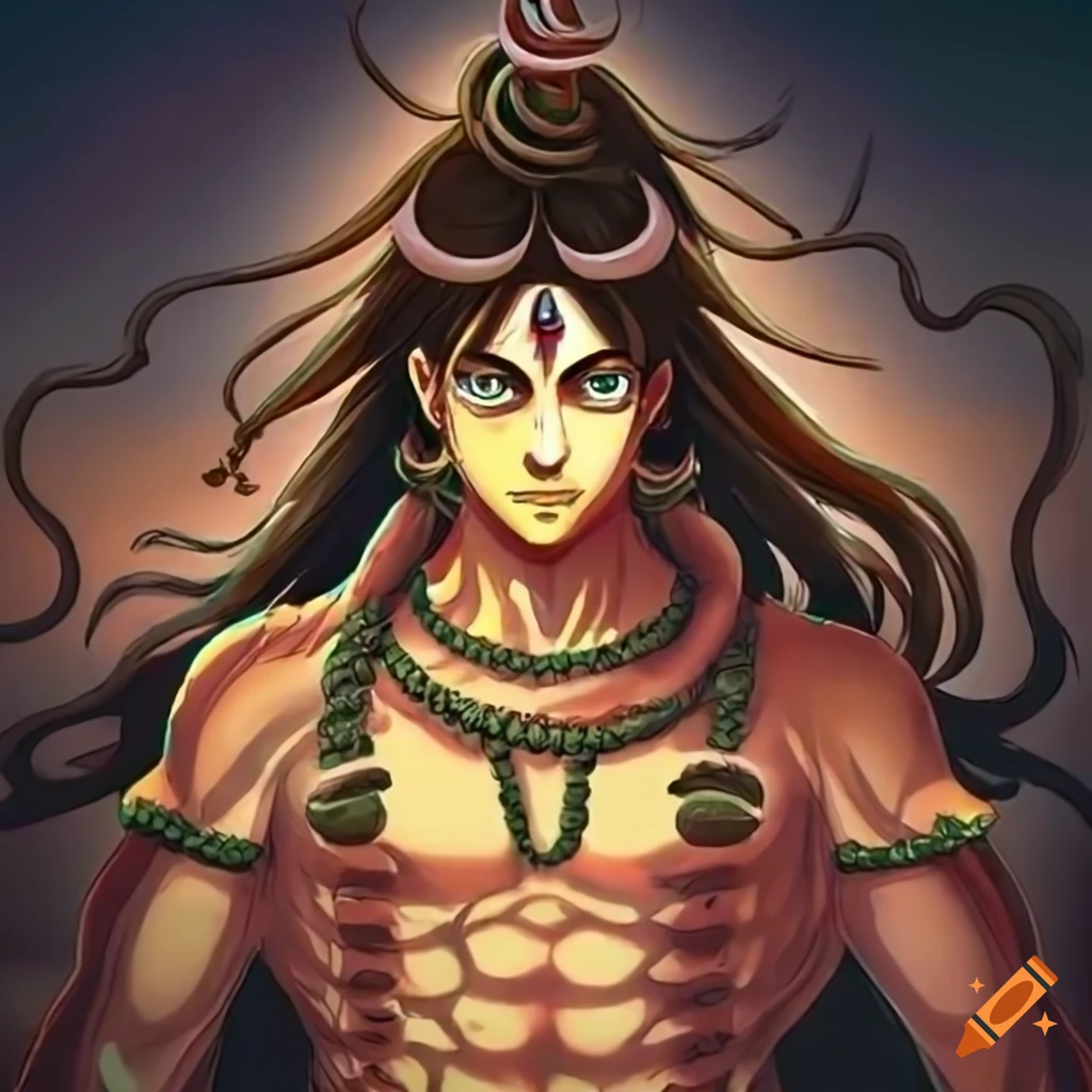 Anime art of a underground amazing Lord Shiva with r...