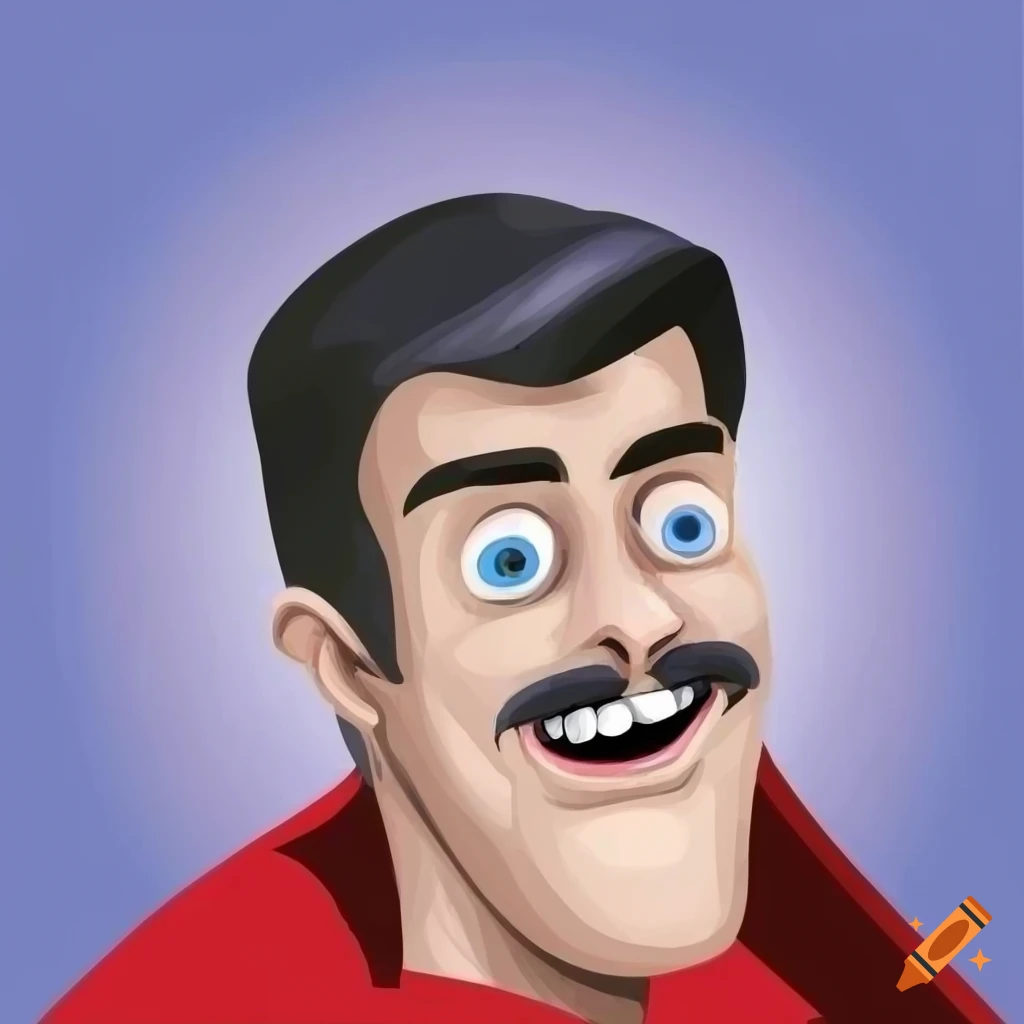 Cartoon portrait of a man with googly eyes and red cape on Craiyon