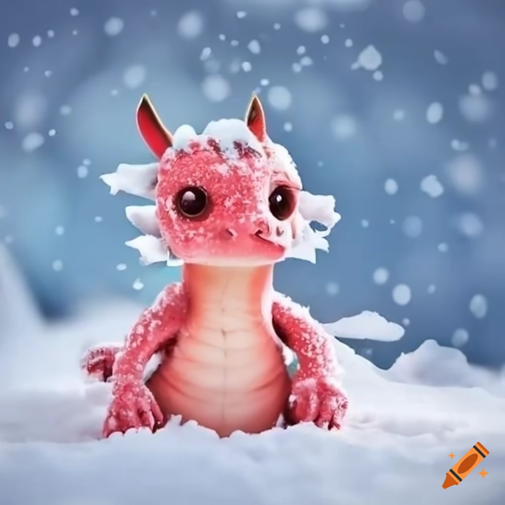 snow sculpture of a cute baby dragon