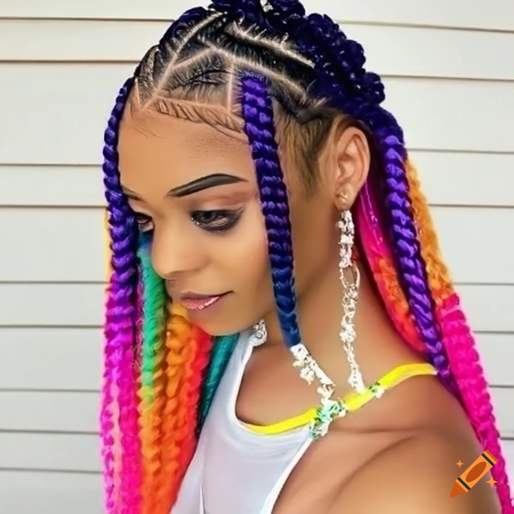 Rainbow box braids hairstyle