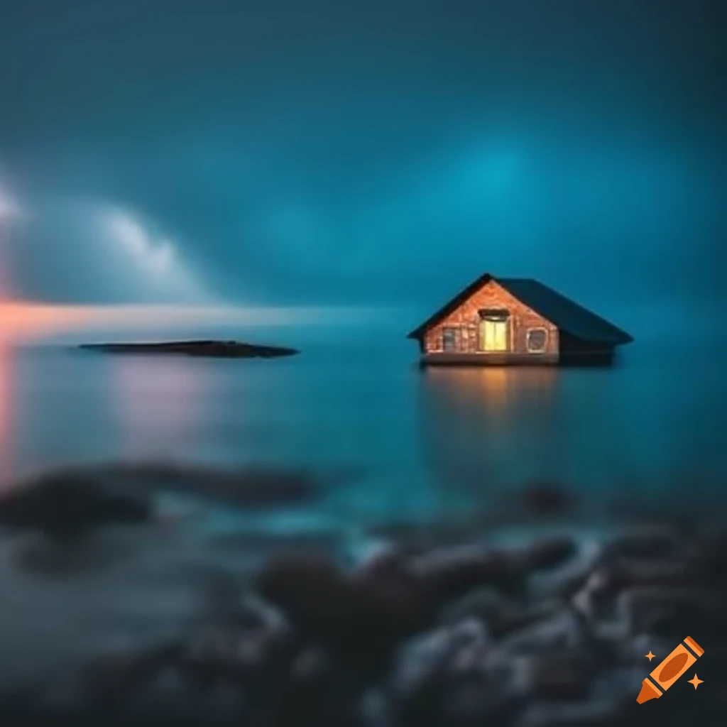 house by the sea under the rain