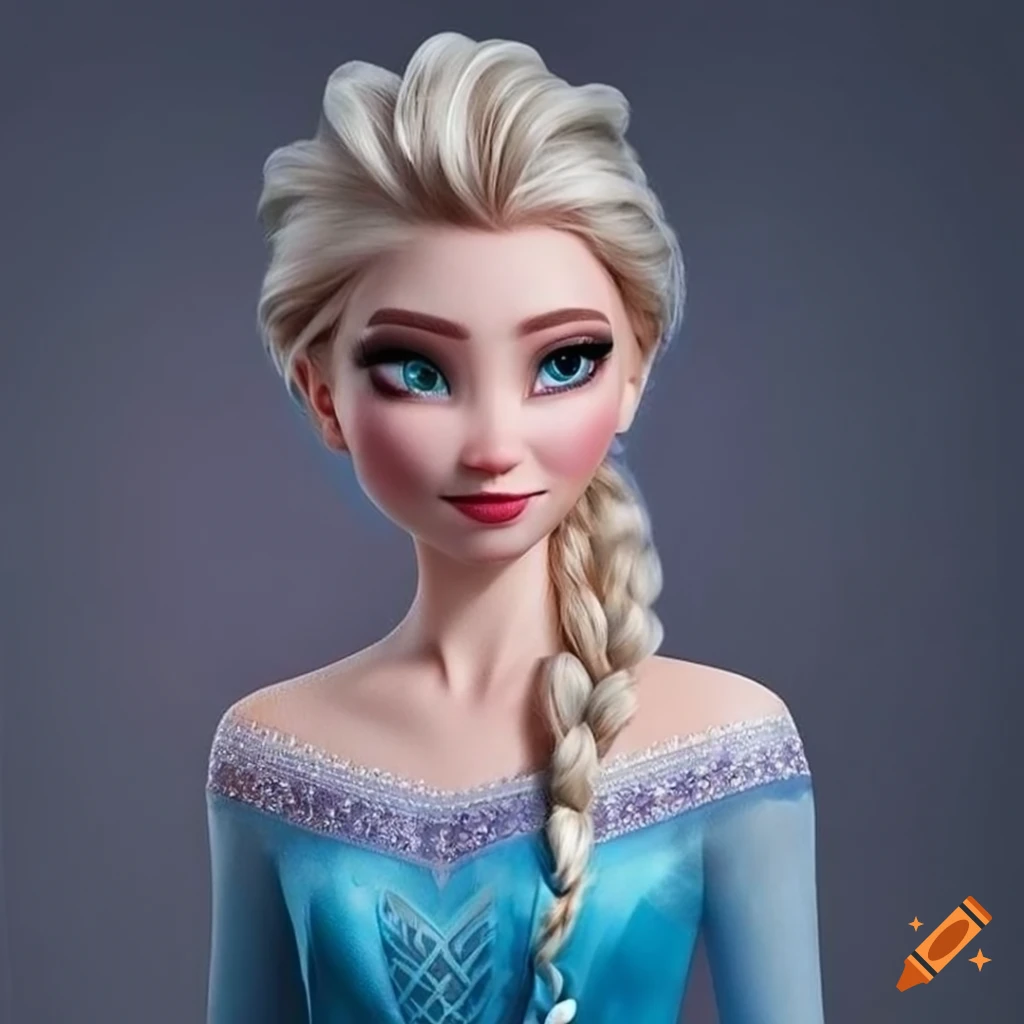 Realistic portrait of a woman morphing into elsa