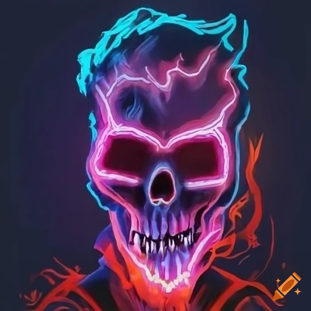 Neon artwork of ghost rider on Craiyon