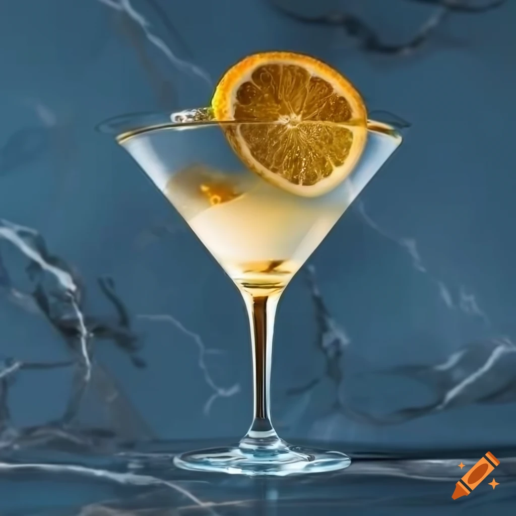 Luxurious golden martini royal in a martini glass