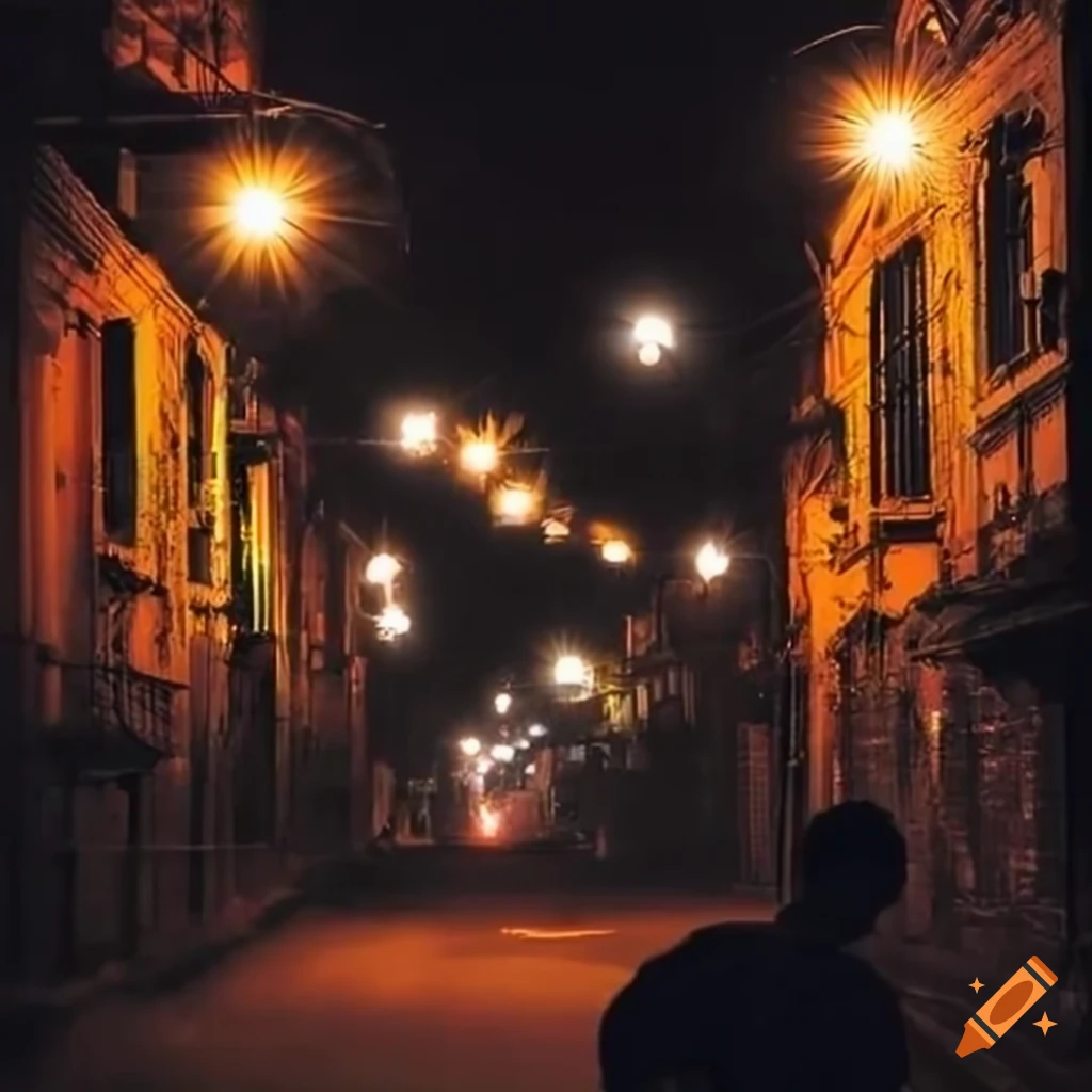Night view of street lights in kathmandu city