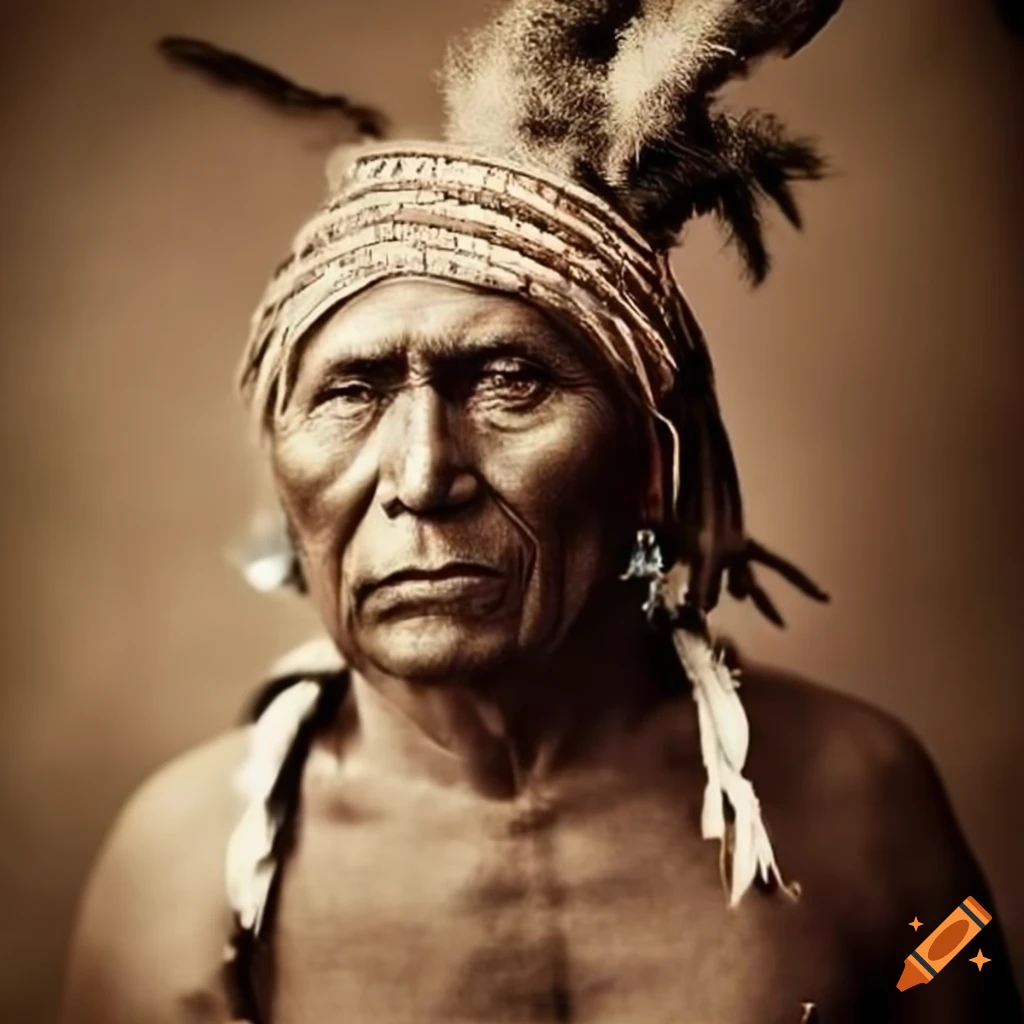 Photograph of an apache indian warrior from the 19th century on Craiyon