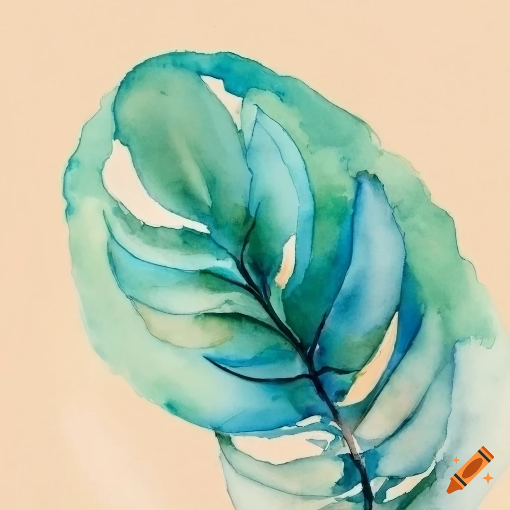 watercolor painting of green plants with hints of blue and aqua