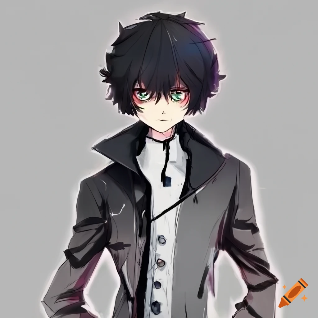 anime-style depiction of a man in white and black outfit