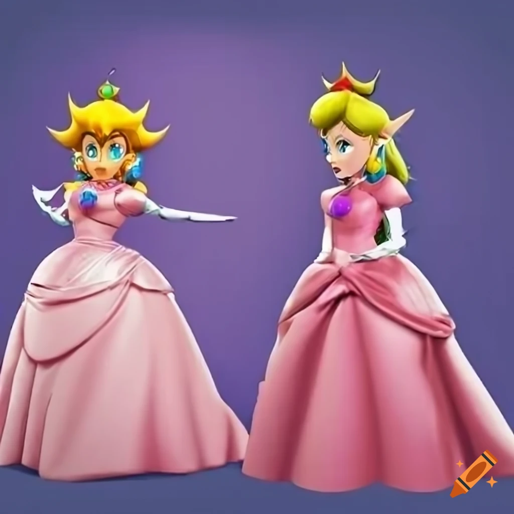 Princess Peach and Link posing together in a palace