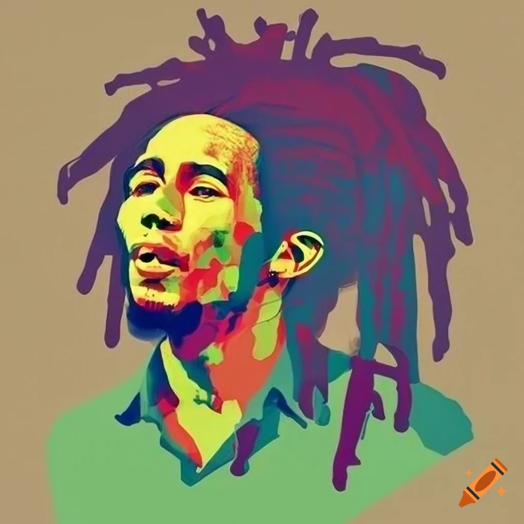 minimalist pop art portrait of Bob Marley playing