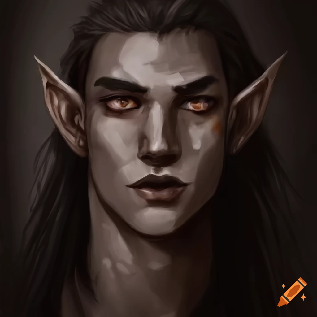 handsome half-elf man with brown eyes