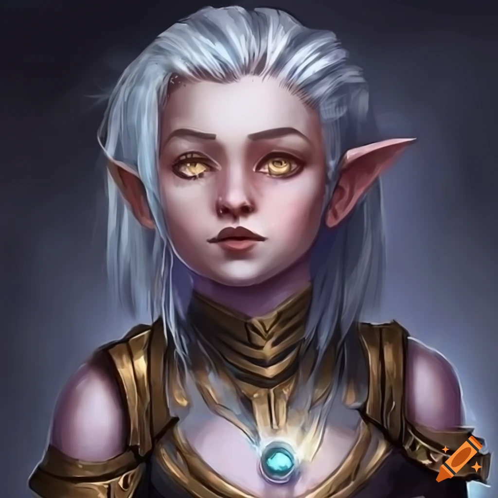 Art of a young aasimar girl with golden glowing eyes