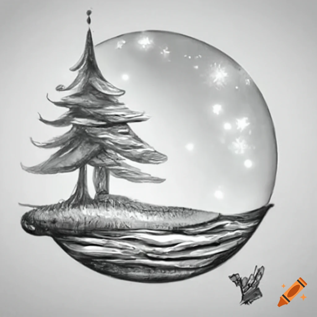 Christmas ocean scene with trees reflecting lights