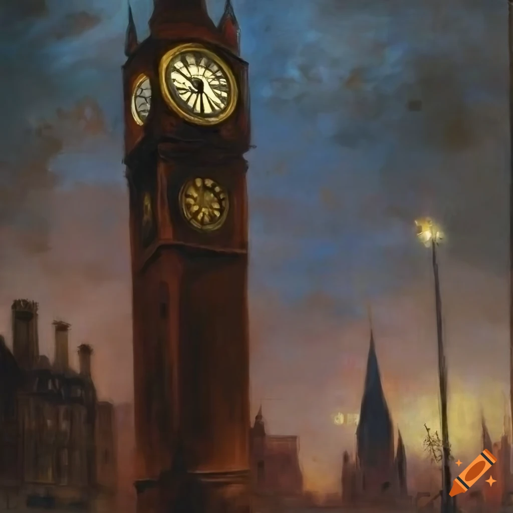 Oil painting of an old clock tower in london on Craiyon