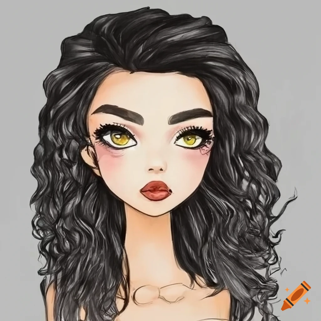 Girl Drawing With Black Hair 6001