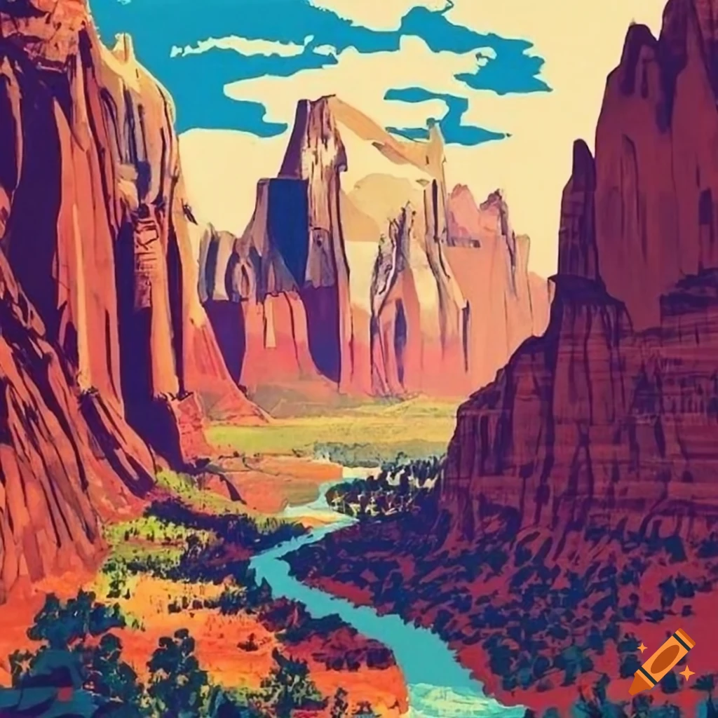 Wpa-style poster of zion national park and angel's landing