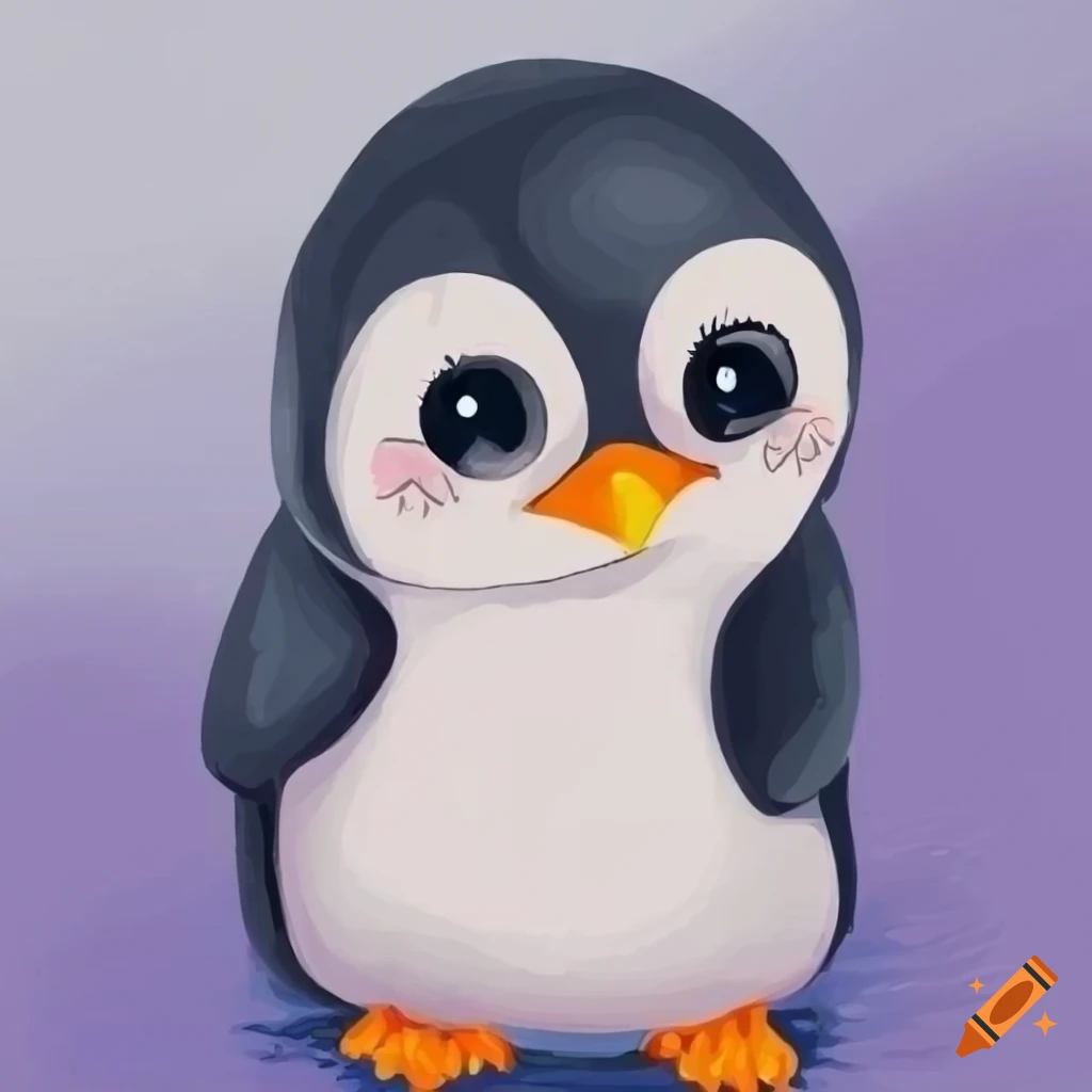 cute hand-drawn penguin with grey eyes