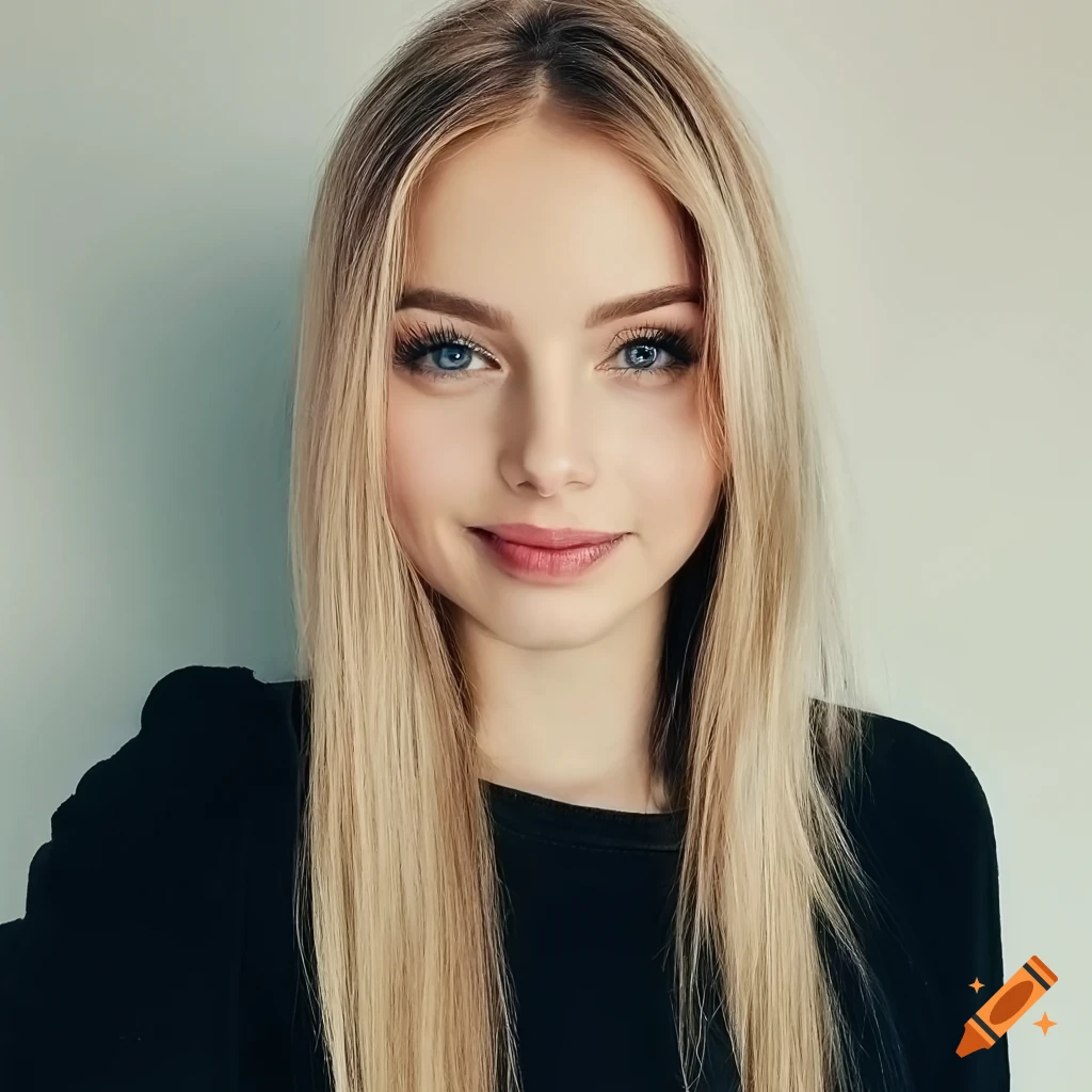 Realistic Portrait Of A Friendly Girl With Pale Blonde Hair