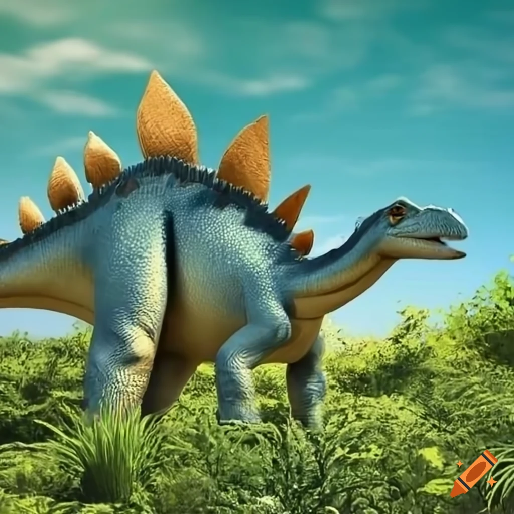 Blue Stegosaurus In Tall Vegetation