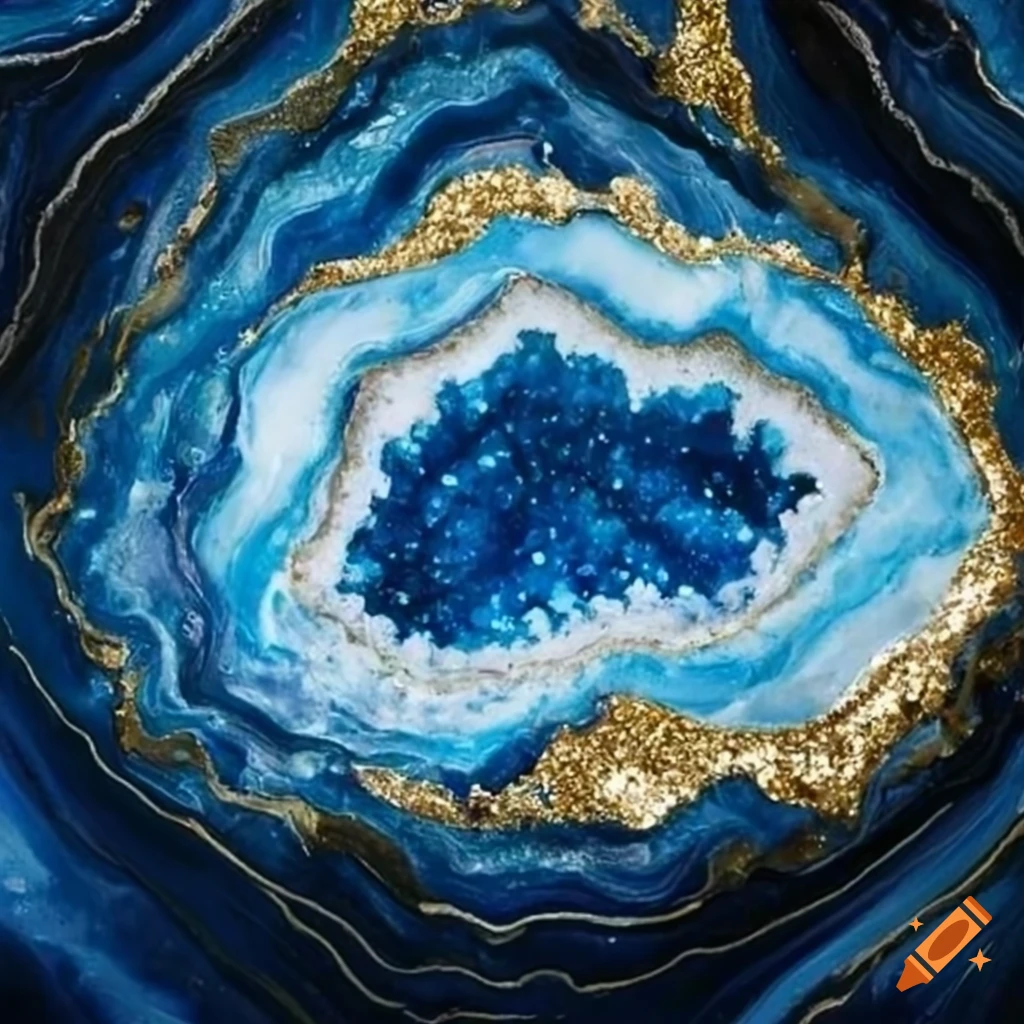 blue and gold geode painting