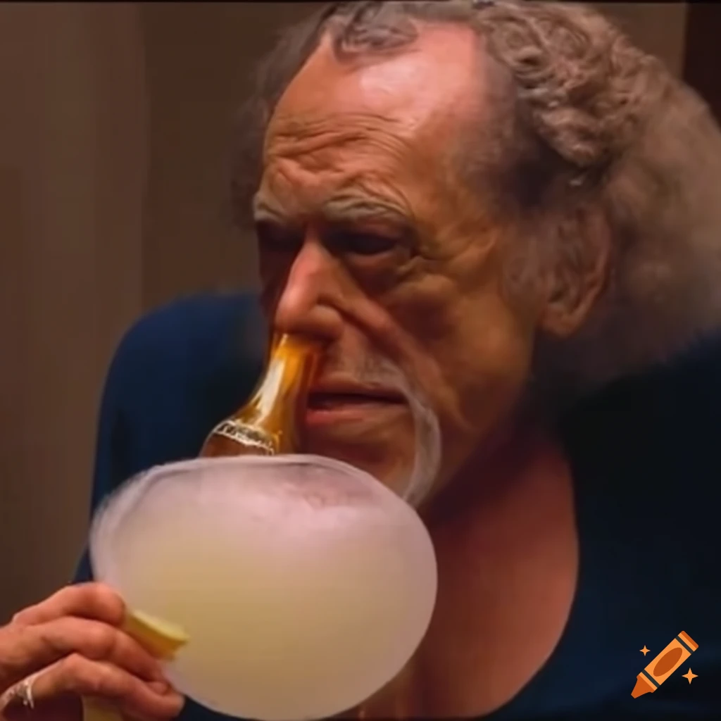 Charles bukowski drinking beer in a bubble bath on Craiyon