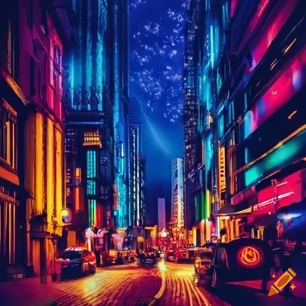 Vibrant city skyline at night