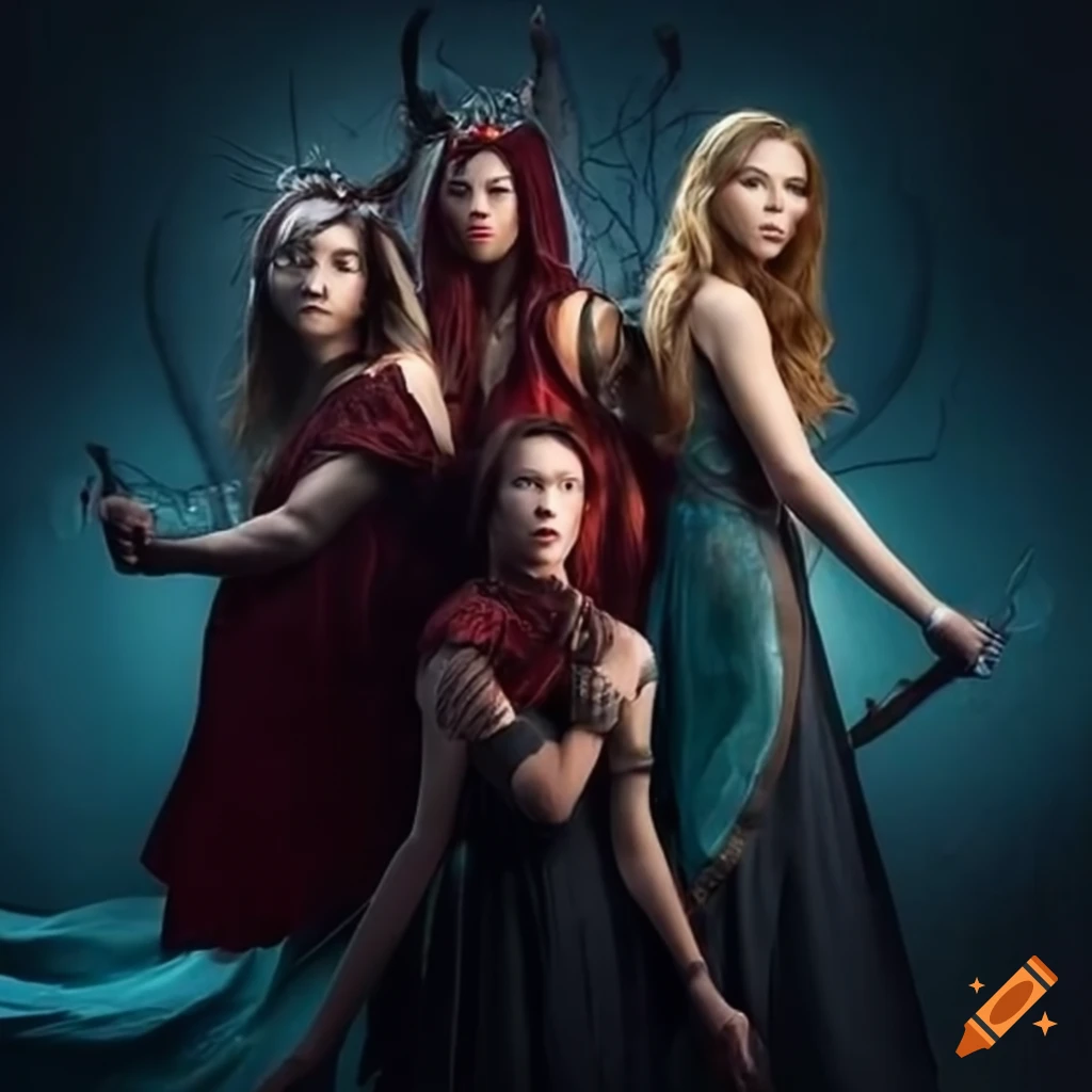 Movie cover with three female fantasy adventurers on Craiyon