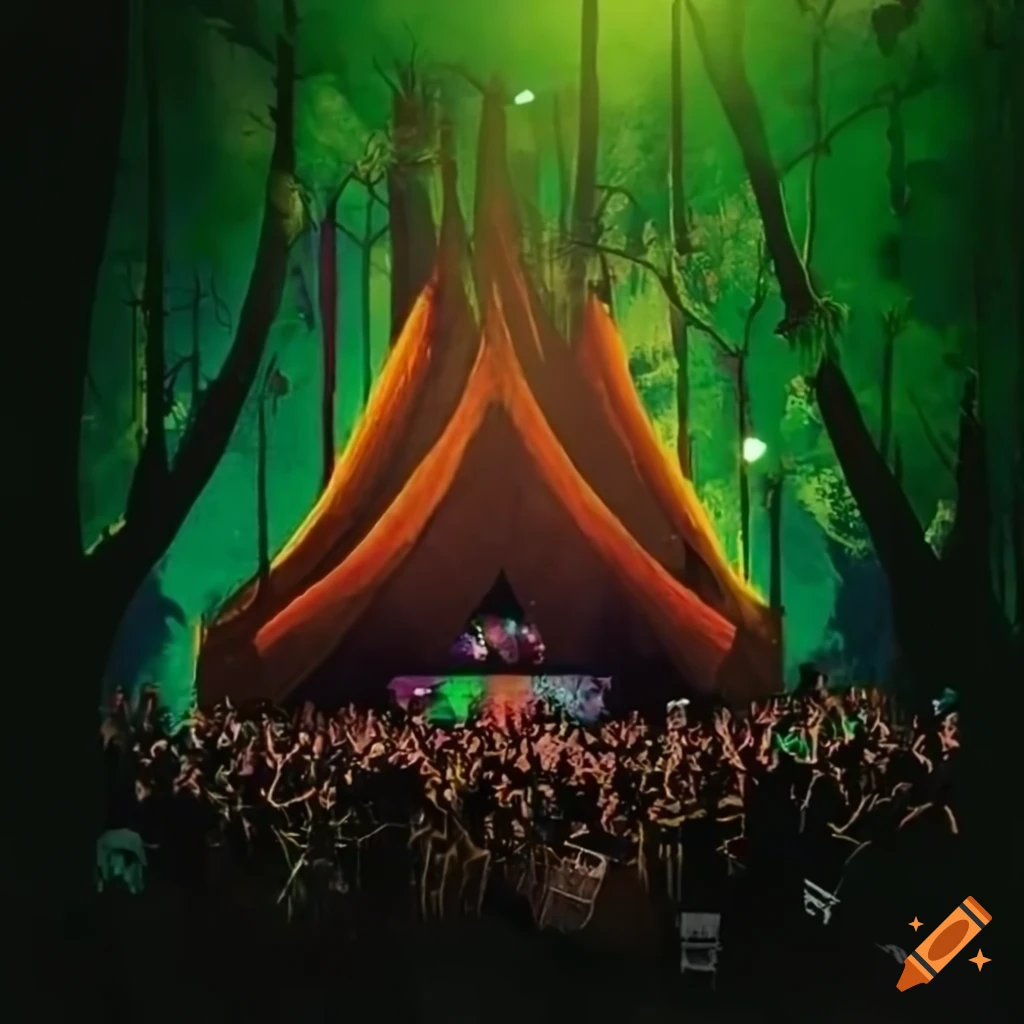 poster for Wood Fest music festival in a vibrant green forest