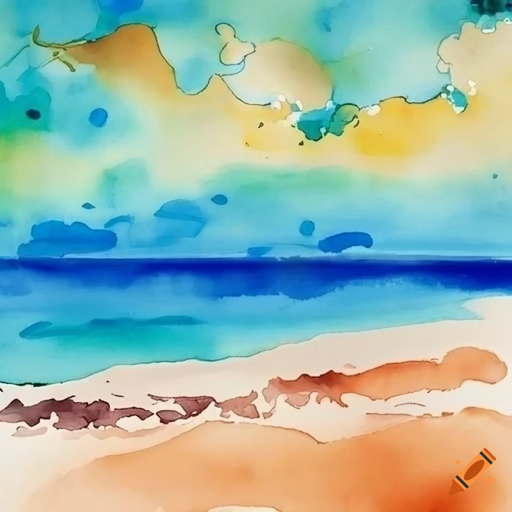 watercolor painting of a beach scene