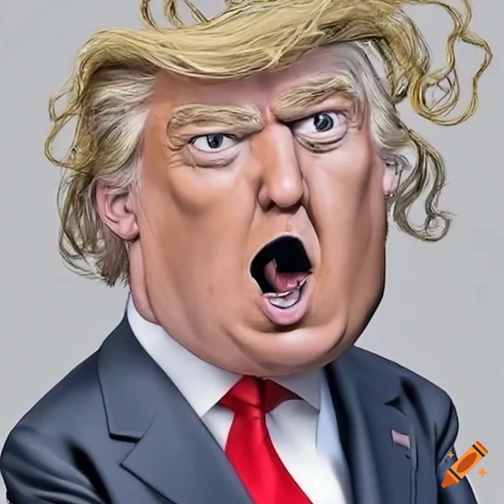 cartoon caricature of Donald Trump with spaghetti hair
