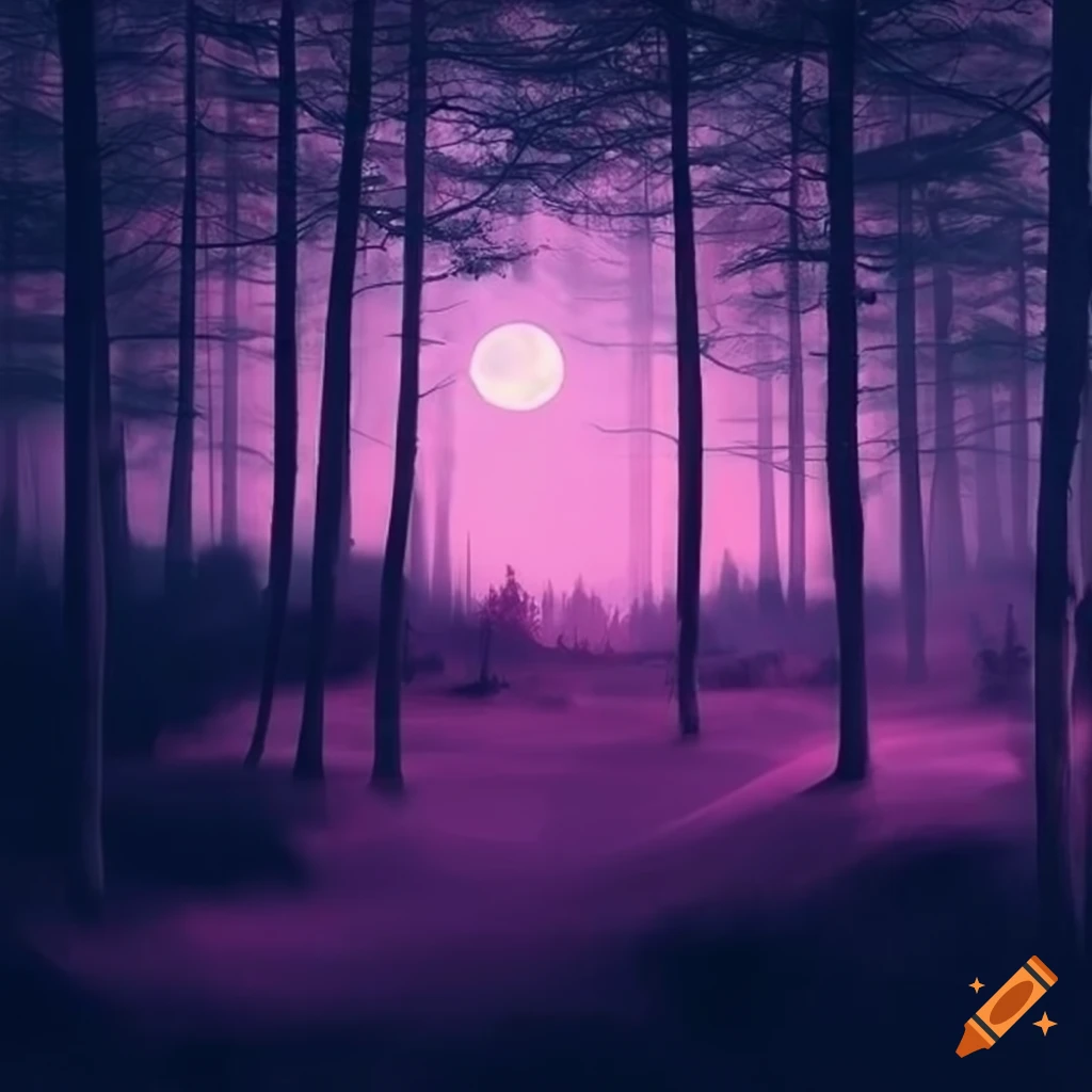 Moonlit forest with a pink hue on Craiyon