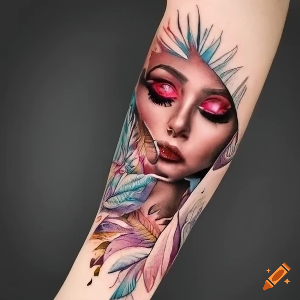Neo Traditional Woman Face Tattoo Design – Tattoos Wizard Designs