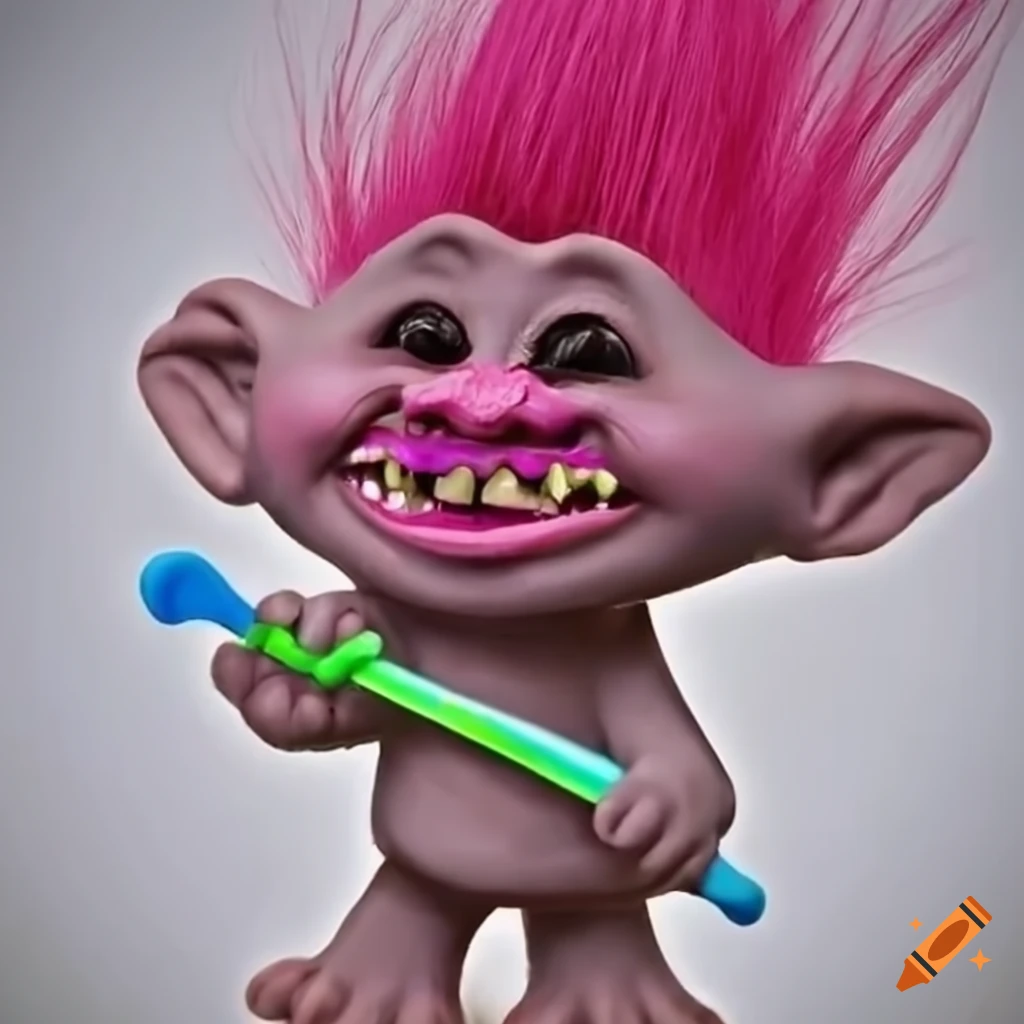 Image of a troll brushing its teeth on Craiyon