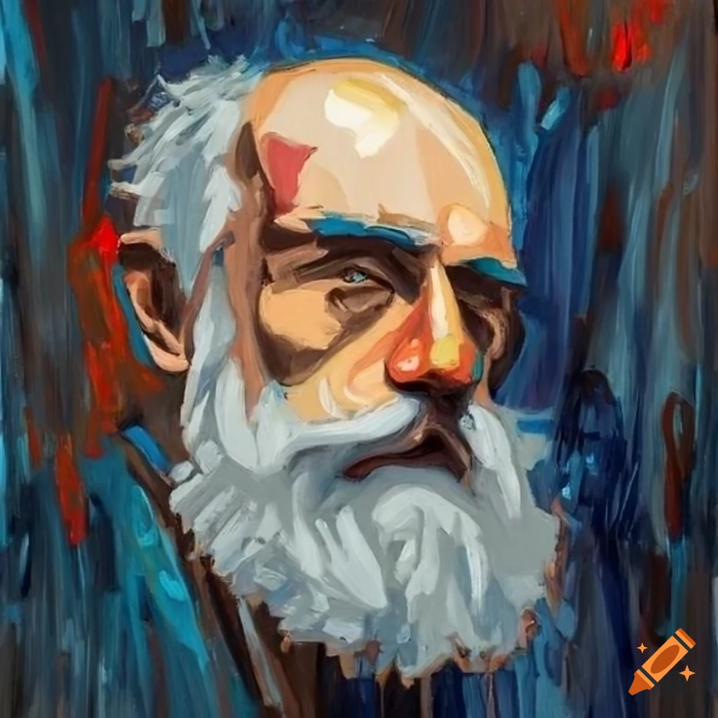 abstract modernist painting of a Greek man with a beard
