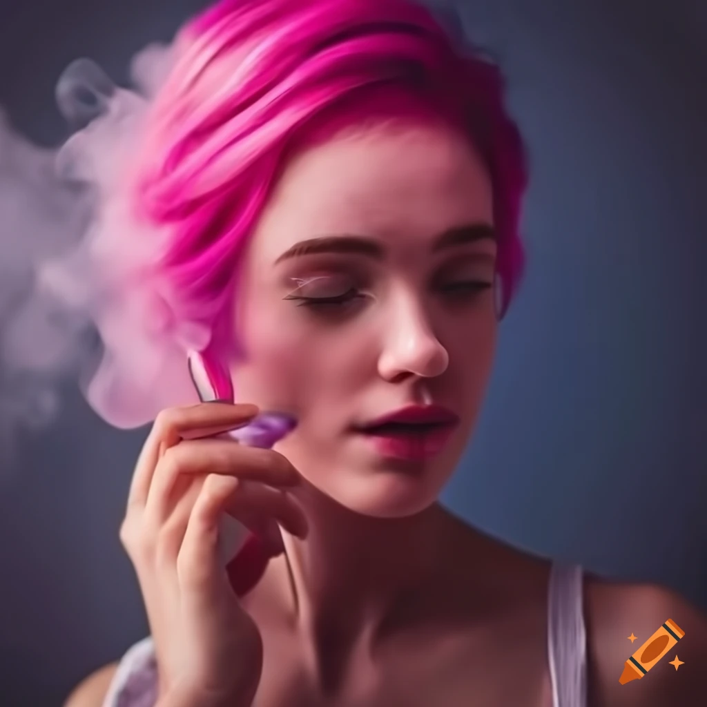 vibrant girl with pink hair smoking