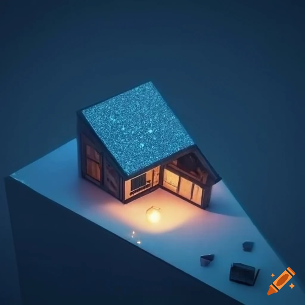 Top-down diorama of a glitter-covered cabin on Craiyon