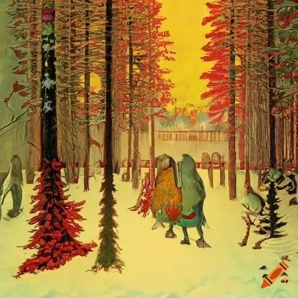 festive Christmas forest scene illustration