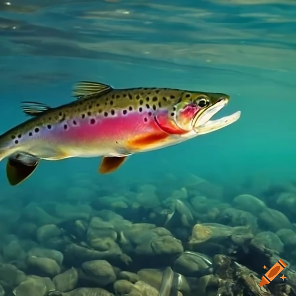 rainbow trout hunting a fly