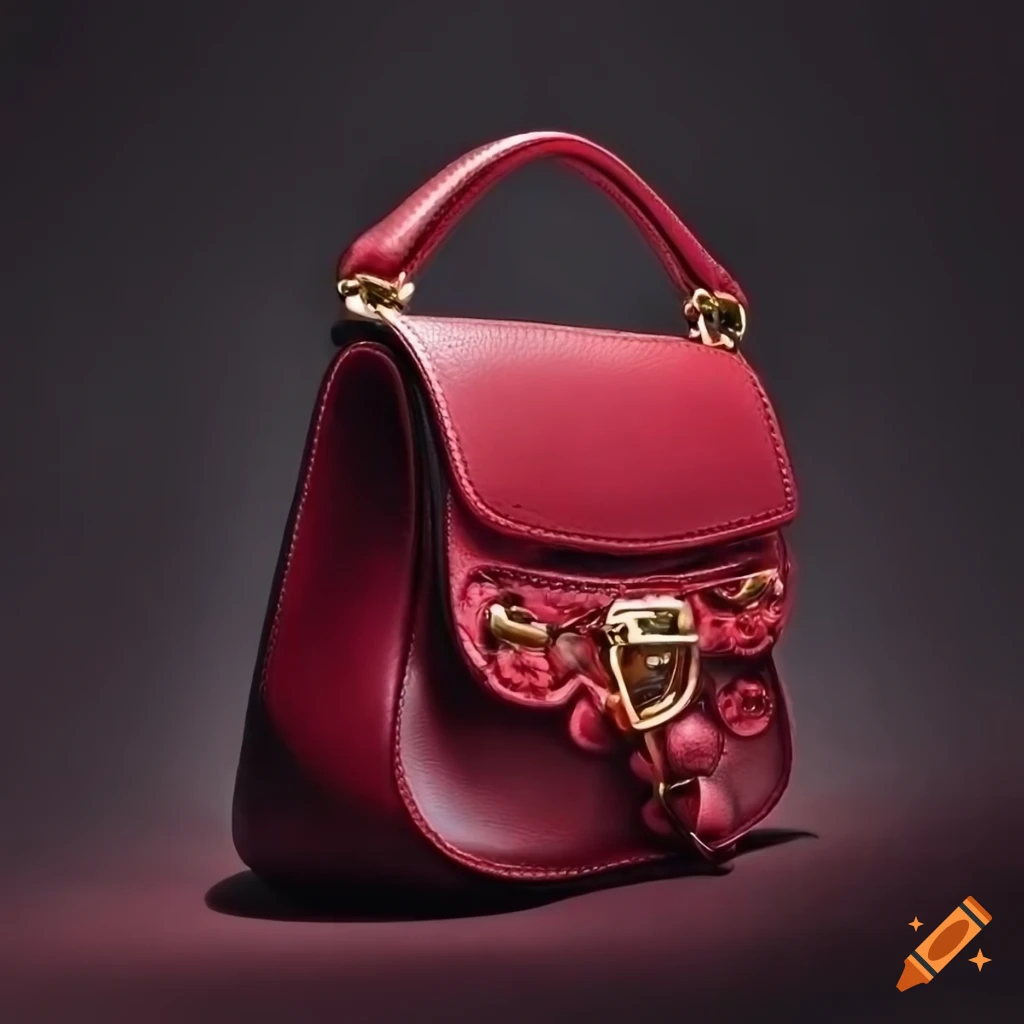 Luxury cherry red baroque style leather shoulder bag